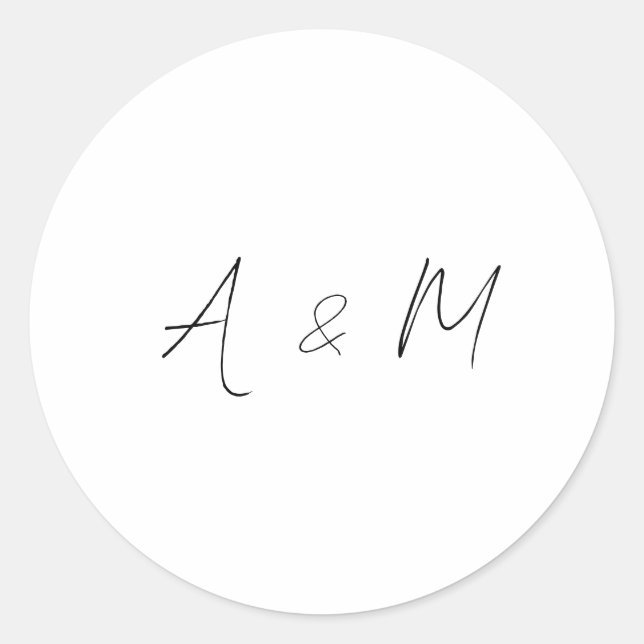 Minimale Schrift Monogramm Boho Hochzeit Schwarz W Runder Aufkleber (Vorderseite)