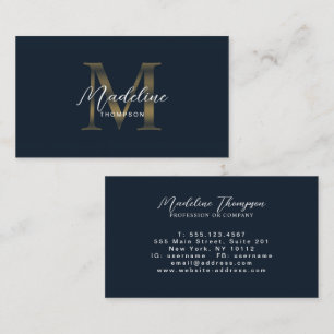 Minimale Schrift Navy Blau Metallic Gold Monogramm Visitenkarte