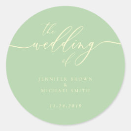 Minimale Schrift Pistazie und Creme Hochzeit Runder Aufkleber