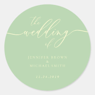 Minimale Schrift Pistazie und Creme Hochzeit Runder Aufkleber