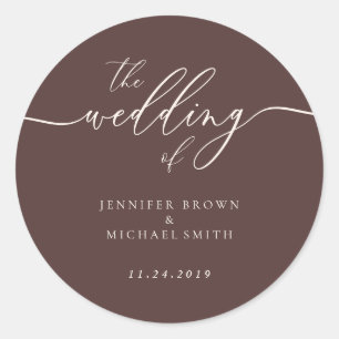 Minimale Schrift Schokoladenbraune Hochzeit Runder Aufkleber