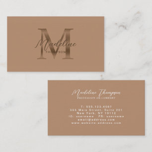 Minimale Schrift Taupe Metallic Gold Monogramm Visitenkarte