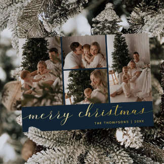 Minimale Schrift Vier Foto Frohe Weihnachten Folien Feiertagskarte