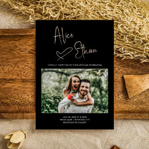 Minimale Schriftzug-Herz-Foto-Hochzeit Folieneinladung