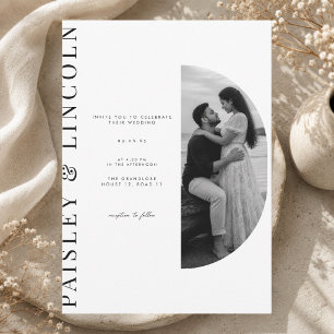 Minimale Schwarz-Weiß-Bogen-Foto-Hochzeit Einladung