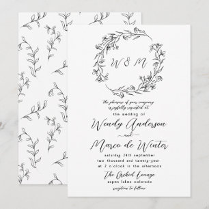 Minimale Schwarz-Weiß-Boho Botanische Hochzeit Einladung