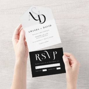 Minimale Schwarz-Weiß-Einfache Hochzeit All In One Einladung