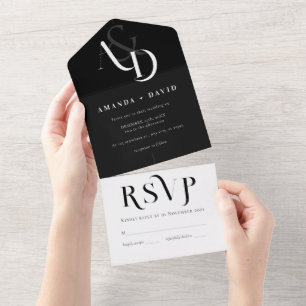 Minimale Schwarz-Weiß-Einfache Hochzeit All In One Einladung