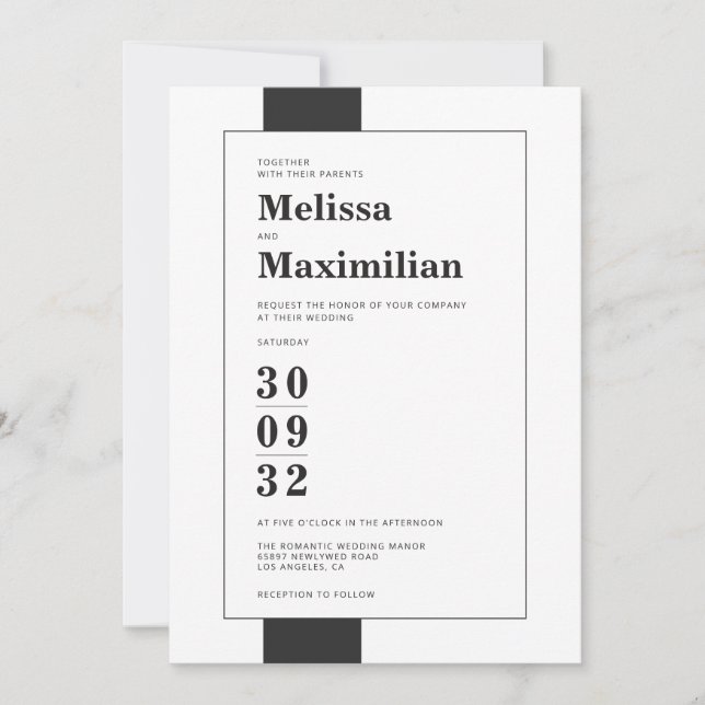Minimale Schwarz-Weiß-Foto-Hochzeit Einladung (Vorderseite)