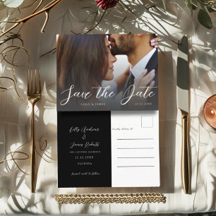 Minimale Schwarz-Weiß-Foto-Hochzeit Save-the-Date- Postkarte