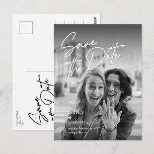 Minimale Schwarz-Weiß-Foto-Hochzeit Termin speiche Postkarte