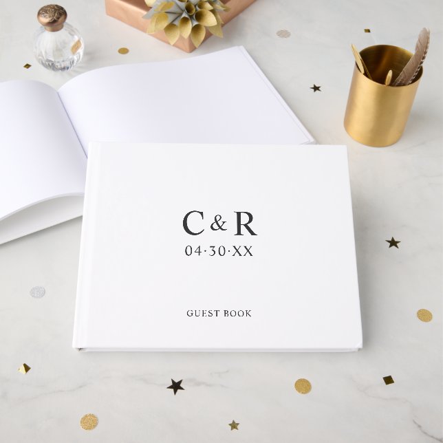 Minimale Schwarz-Weiß-Hochzeitmonogramm Gästebuch (Vorderseite Offen)
