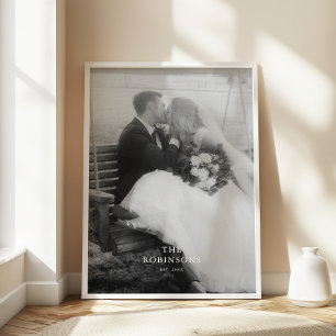 Minimale Schwarz-Weiß-Hochzeitsfoto- und Familienn Poster