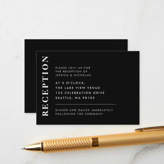 Minimale Schwarz/Weiß Moderne Hochzeitsempfehlung Begleitkarte (Vorderseite/Rückseite Beispiel)