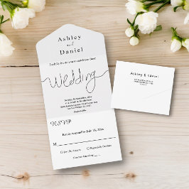 Minimale Schwarz-Weiß-Moderne schicke Hochzeit All In One Einladung