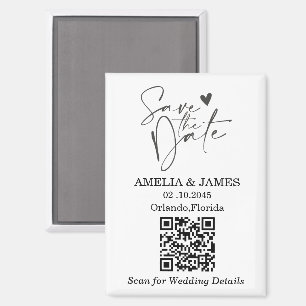 Minimale Schwarz-Weiß-QR-Hochzeit 'Save The Date'  Magnet