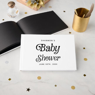 Minimale Schwarz-Weiß-Retro-Baby-Party Gästebuch