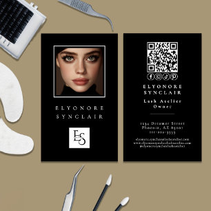 Minimale Schwarz-Weiß-Schrift-Lash-Foto-Logo QR Visitenkarte