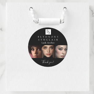 Minimale Schwarz-Weiß-Schrift Wimpern Foto-Logo Runder Aufkleber