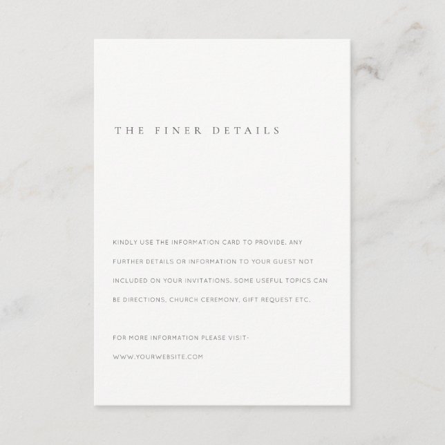 Minimale Schwarz-Weiß-Typografie-Hochzeitsdetails Begleitkarte (Vorderseite)