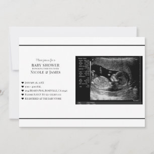 Minimale Schwarz-Weiß-Ultraschall-Foto-Baby-Shower Einladung
