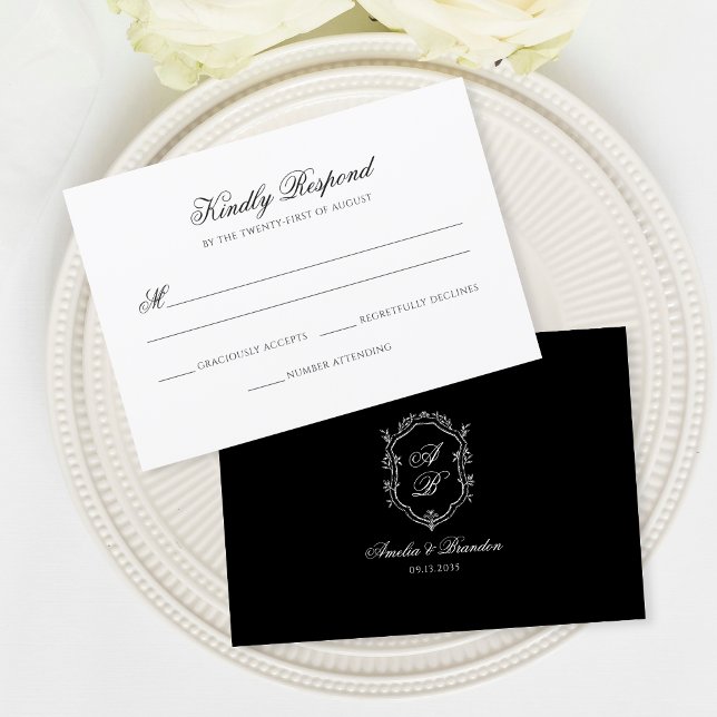 Minimale Schwarz-weiße Bläschen-Monogramm-Wappen-H RSVP Karte (Von Creator hochgeladen)