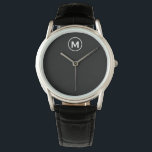 Minimale Schwarz-weiße Classic Monogramm Armbanduhr<br><div class="desc">Moderne Minimalistische Monogramm Schwarz-Weiß-Monogramm Emblem Schwarz-Weiß-Klassik Blocktypografie Monogramm Solid-Black-Hintergrund</div>