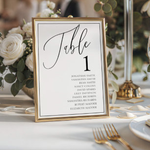 Minimale schwarz-weiße Hochzeitstisch-Nummer Tischnummer