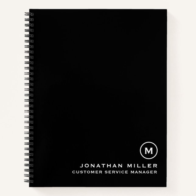 Minimale Schwarz-weiße Monogramm Notizbuch (Vorderseite)