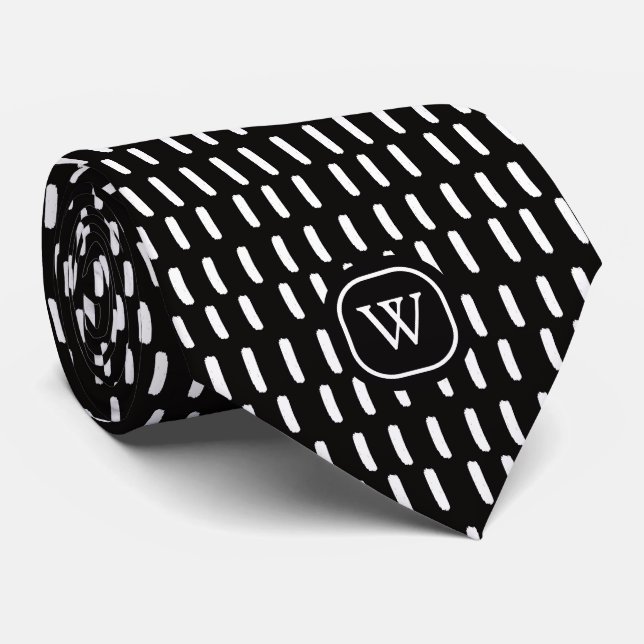 Minimale Schwarz-weiße Pinselstriche Monogramm Krawatte (Gerollt)