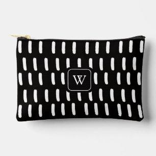 Minimale Schwarz-weiße Pinselstriche Monogramm Zubehörtasche