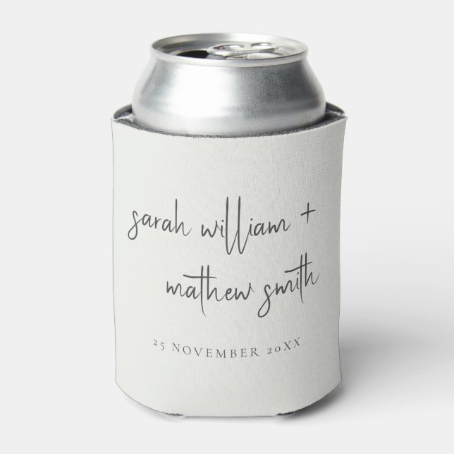 Minimale Schwarz-weiße Script Typografy Wedding Dosenkühler (Kanne Vorderseite)