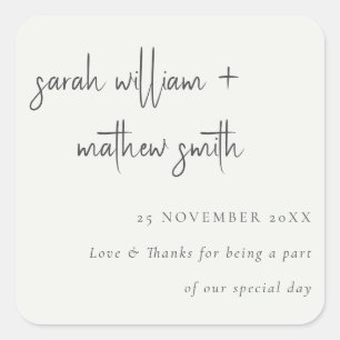Minimale Schwarz-weiße Script Typografy Wedding Quadratischer Aufkleber