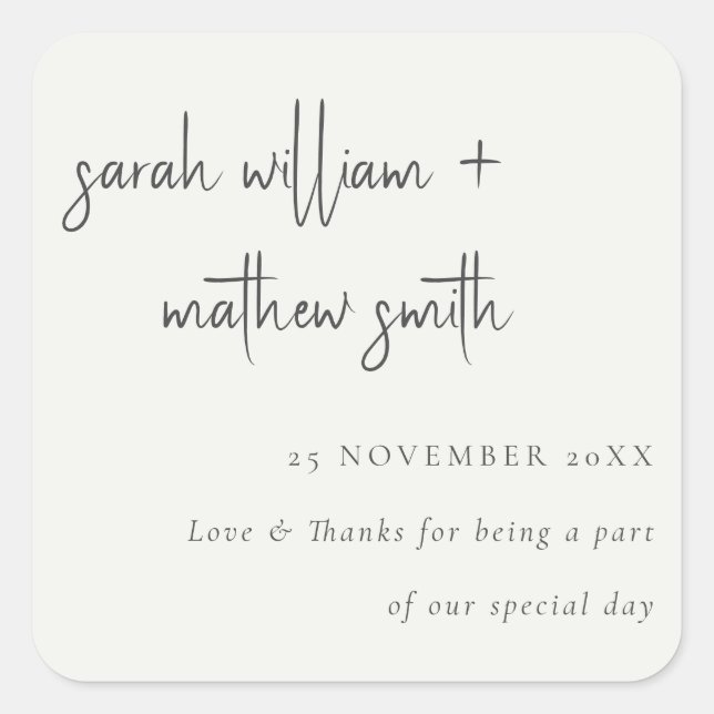 Minimale Schwarz-weiße Script Typografy Wedding Quadratischer Aufkleber (Vorderseite)