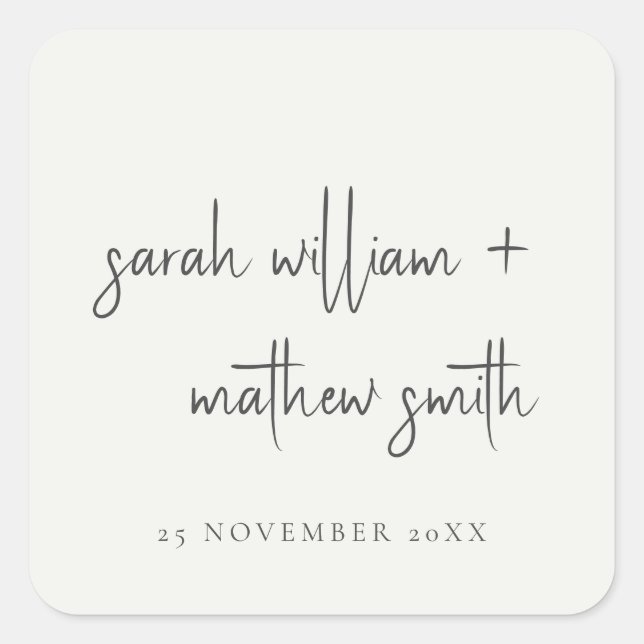 Minimale Schwarz-weiße Script Typografy Wedding Quadratischer Aufkleber (Vorderseite)