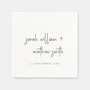 Minimale Schwarz-weiße Script Typografy Wedding Serviette