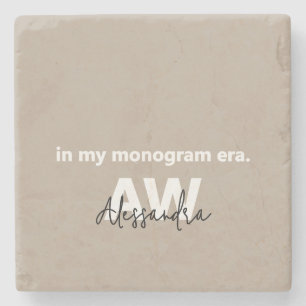 Minimale Schwarze Bezeichnung für Monogramm Tan Wh Steinuntersetzer