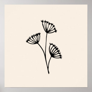 Minimale schwarze Blume Poster