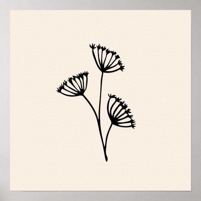 Minimale schwarze Blume Poster (Vorne)