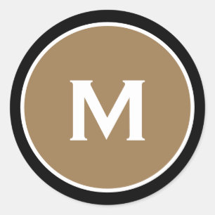 Minimale schwarze Gold-Klassik-Monogramm Runder Aufkleber