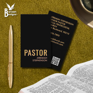Minimale schwarze Gold-Logo-QR-Code-Kirche PASTOR Visitenkarte