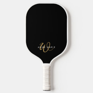 Minimale schwarze Gold-Schrift-Monogramm Pickleball Schläger