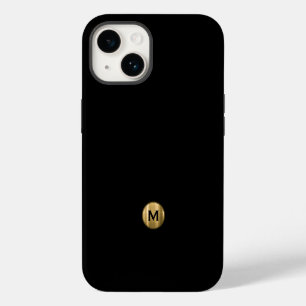 Minimale schwarze goldene gebürstete Metall-Monogr iPhone 14 Hülle