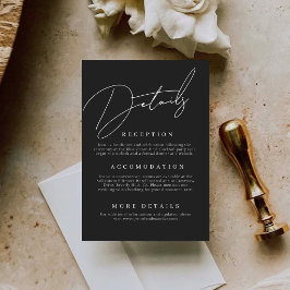 Minimale schwarze Hochzeit Details Beilagekarte Begleitkarte