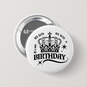 Minimale schwarze Krone Geburtstagszitat-Typografi Button