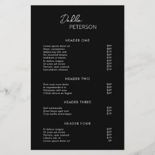 Minimale schwarze moderne Geschäfts-Preisliste Flyer