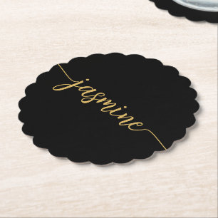 Minimale schwarze Monogramm-Name-Schriftzug-Signat Untersetzer