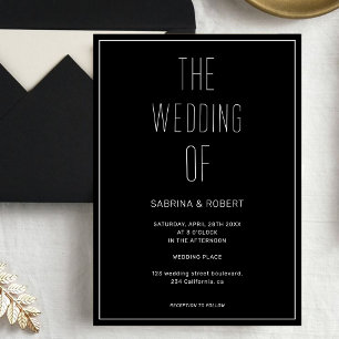 Minimale Schwarze und Weiße Border-Hochzeitstypogr Einladung