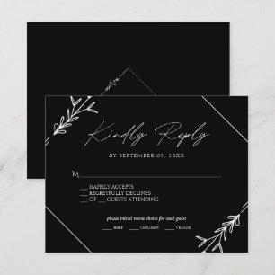 Minimale schwarze und weiße Hochzeitsmenüauswahl R RSVP Karte