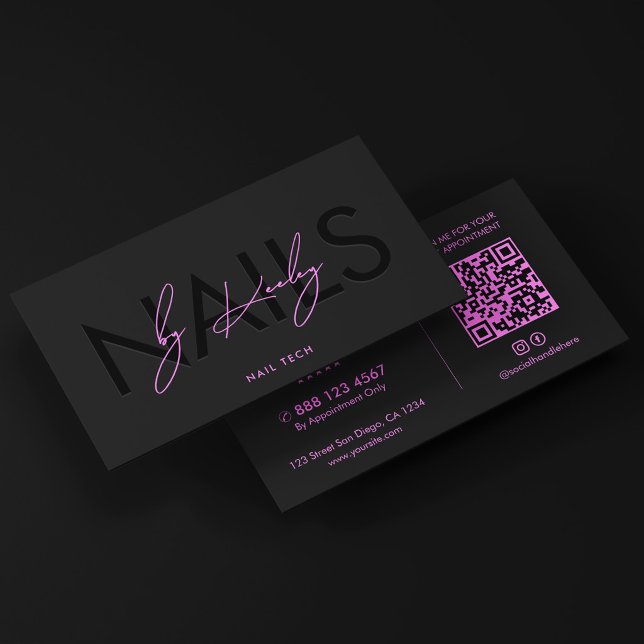 Minimale schwarze violette Nagel-Tech-Nägel Studio Visitenkarte (Minimal Black Purple Nail Tech Nails Studio Business Card
)